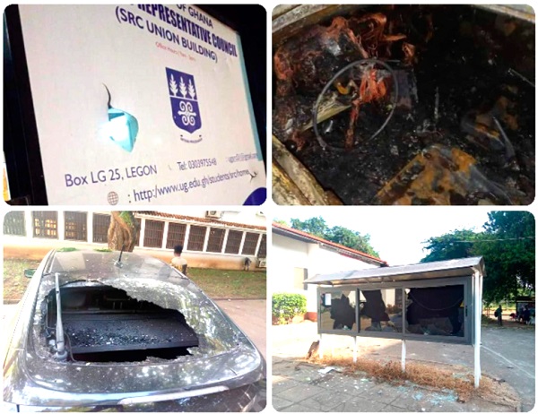 Some destruction in the aftermath of clashes between Commonwealth Hall and Mensah Sarbah Hall